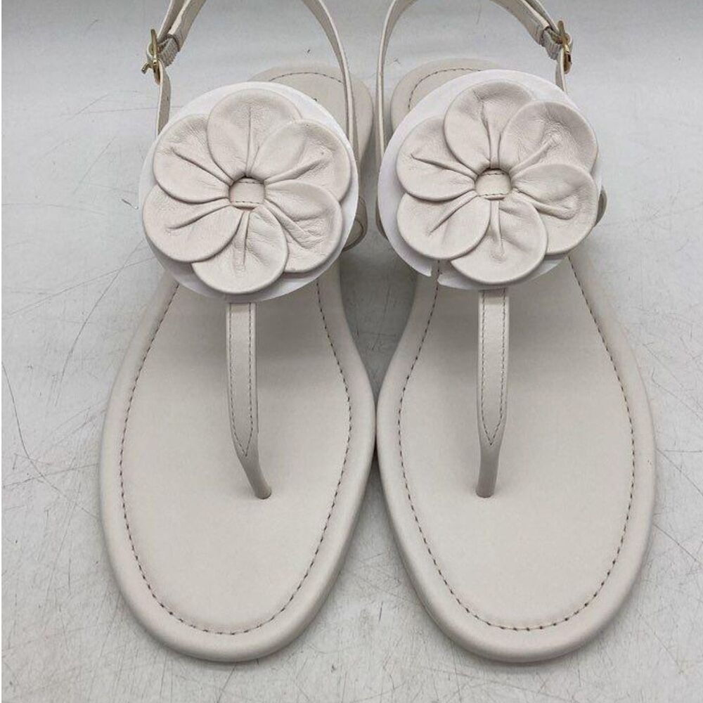 Stuart Weitzman Flat t-strap sandals White with Flower NIB size 9 1/2  dust bags